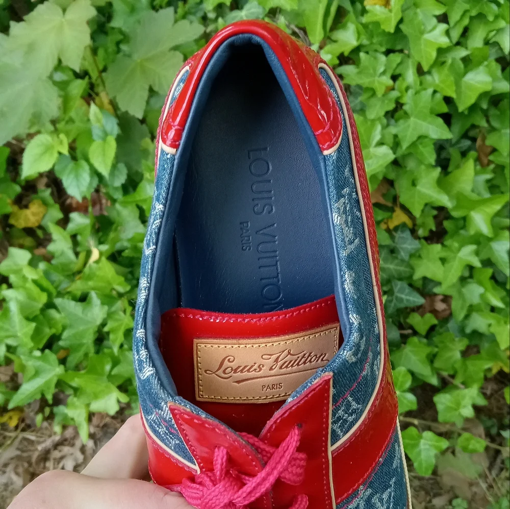 Vintage Louis Vuitton Denim and Red Patent Leather sneakers size 39/8.5